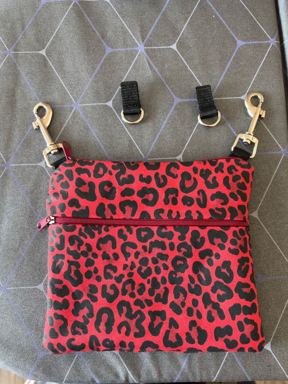 Red leopard double zipper pouch + tabs